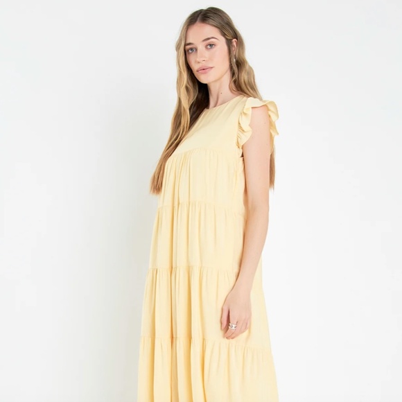 English Factory Tiered  Maxi Butter Yellow Dress - Picture 2 of 6